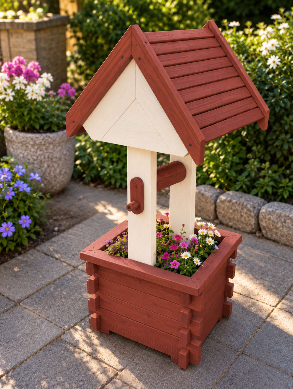 Country Garden Wishing Well Planter – Handmade Solid Pine