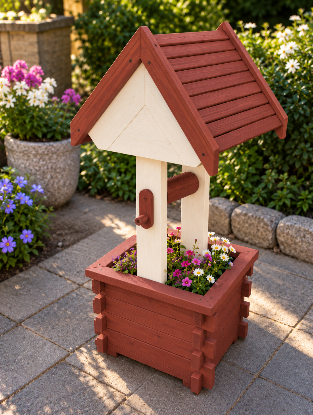 Country Garden Wishing Well Planter – Handmade Solid Pine