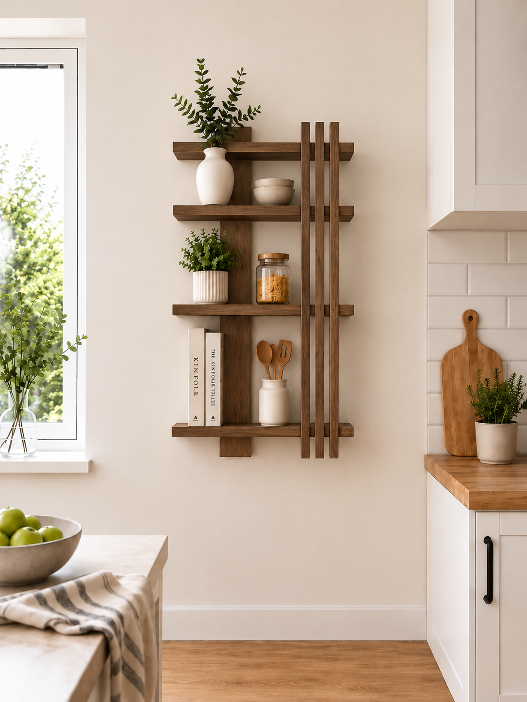 Modern Geometric Pine Shelf – Handmade Minimalist Floating Storage FRYDECO