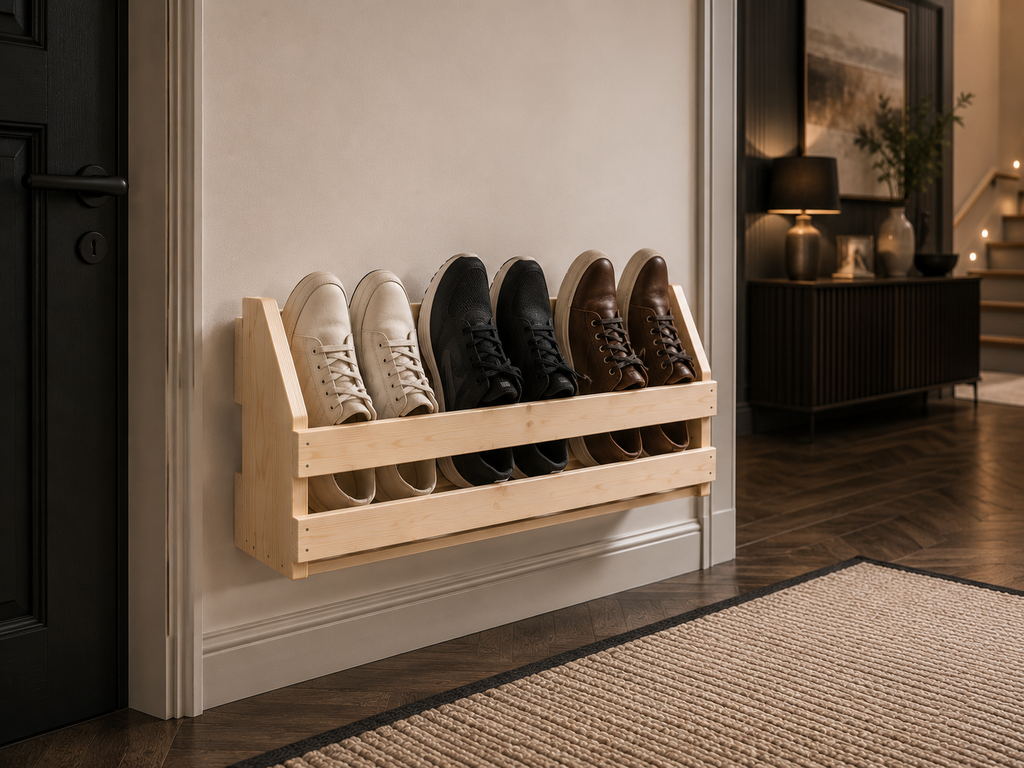 Wall Mounted Shoe Rack | Handmade Wooden Floating Shoe Shelf | FRYDECO