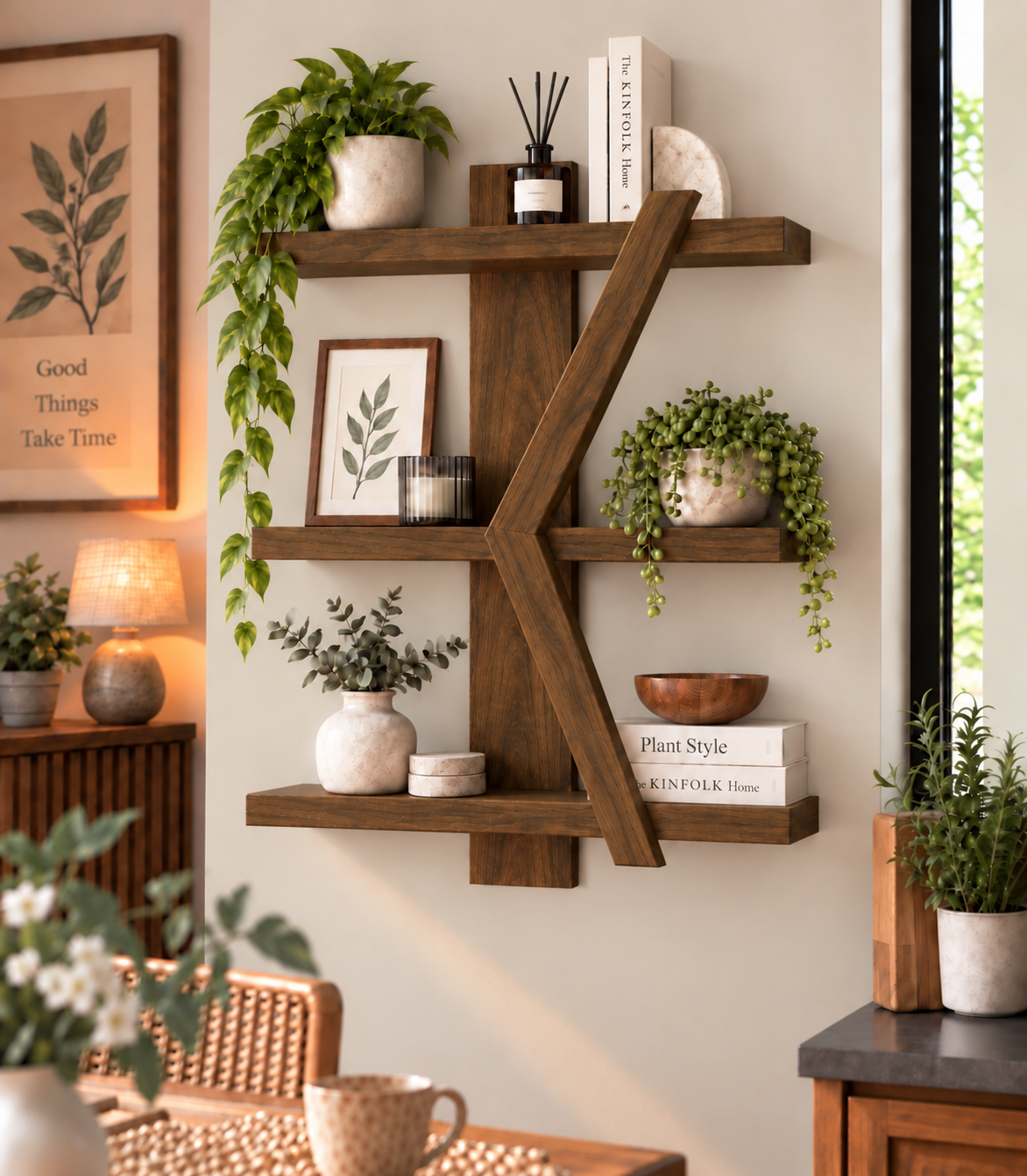 Geometric Wooden Wall Shelf | Handmade 3-Tier Pine Shelf