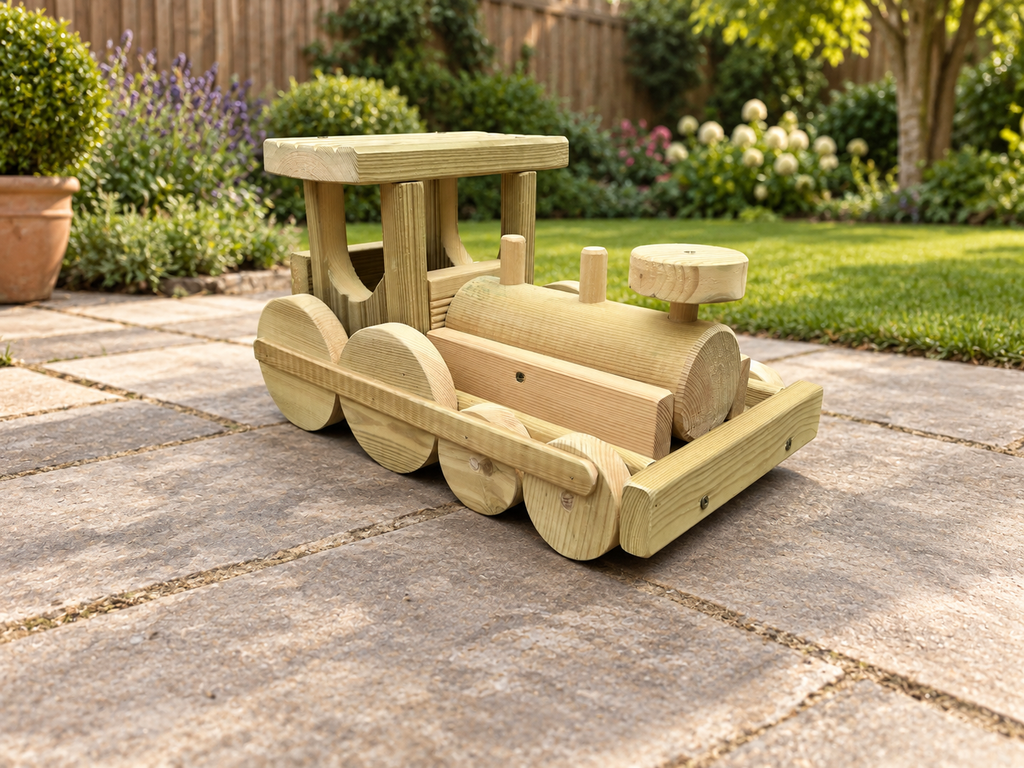 Wooden Train Garden Planter with Engine and 2–6 Carriages, Handmade Pressure-Treated Timber