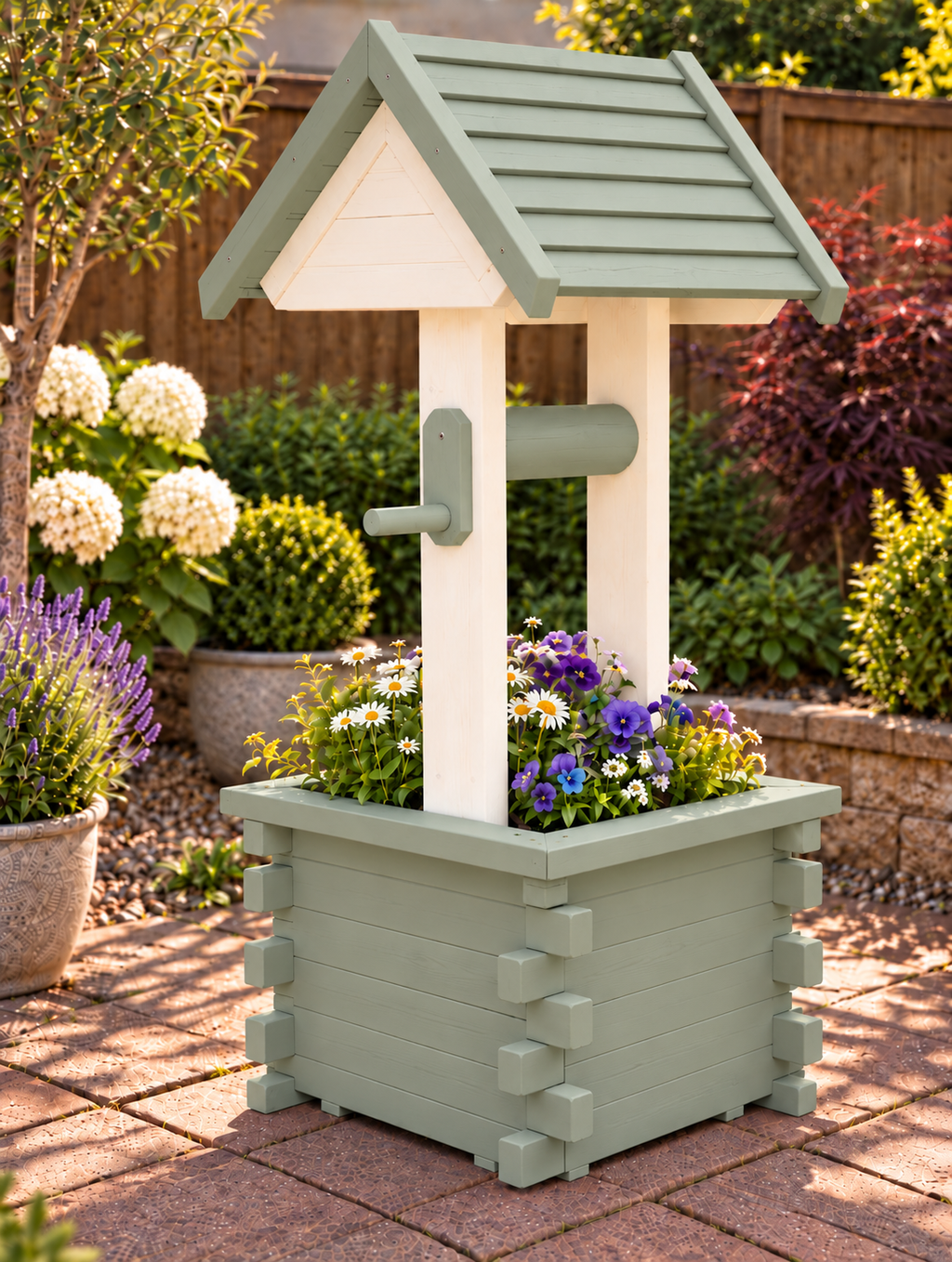 Meadow Wishing Well Garden Planter – Handmade Solid Pine