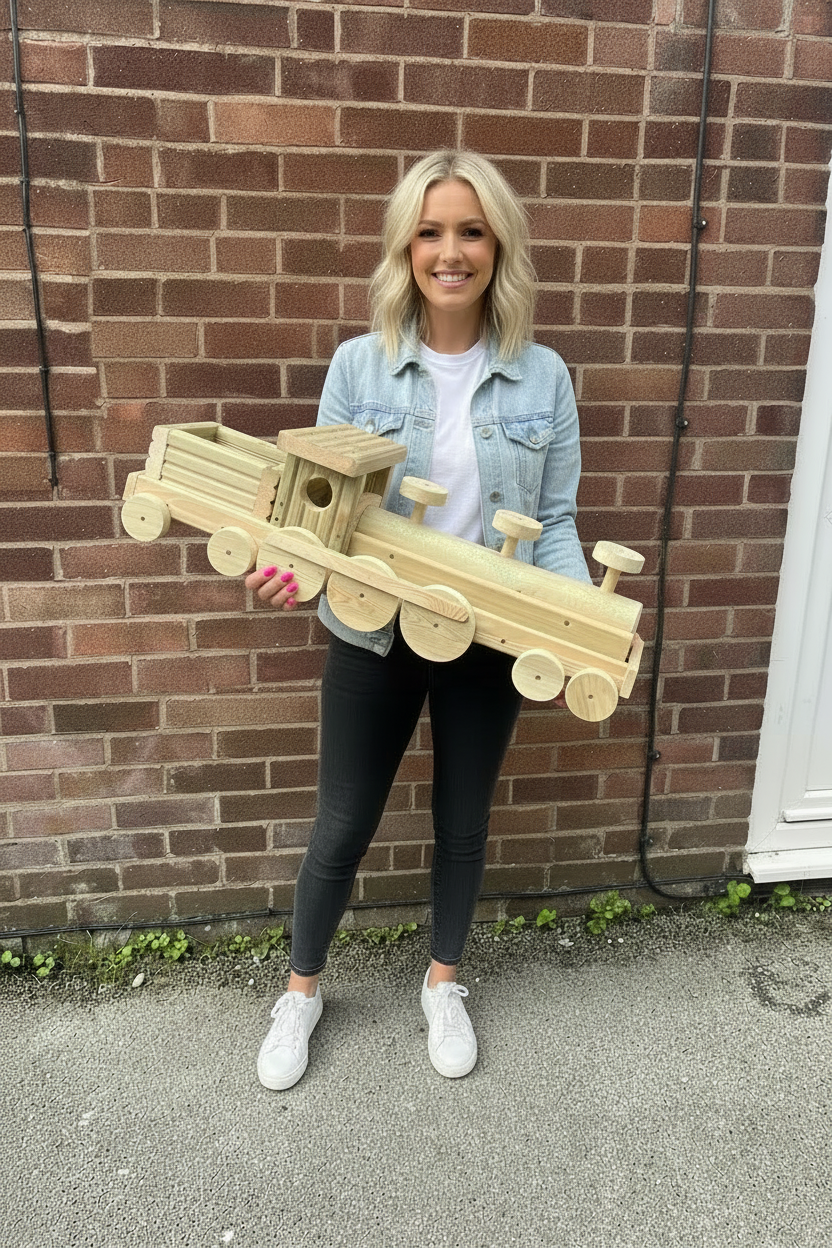 Large Wooden Train Planter | Garden Train with 2 Carriages | FRYDECO