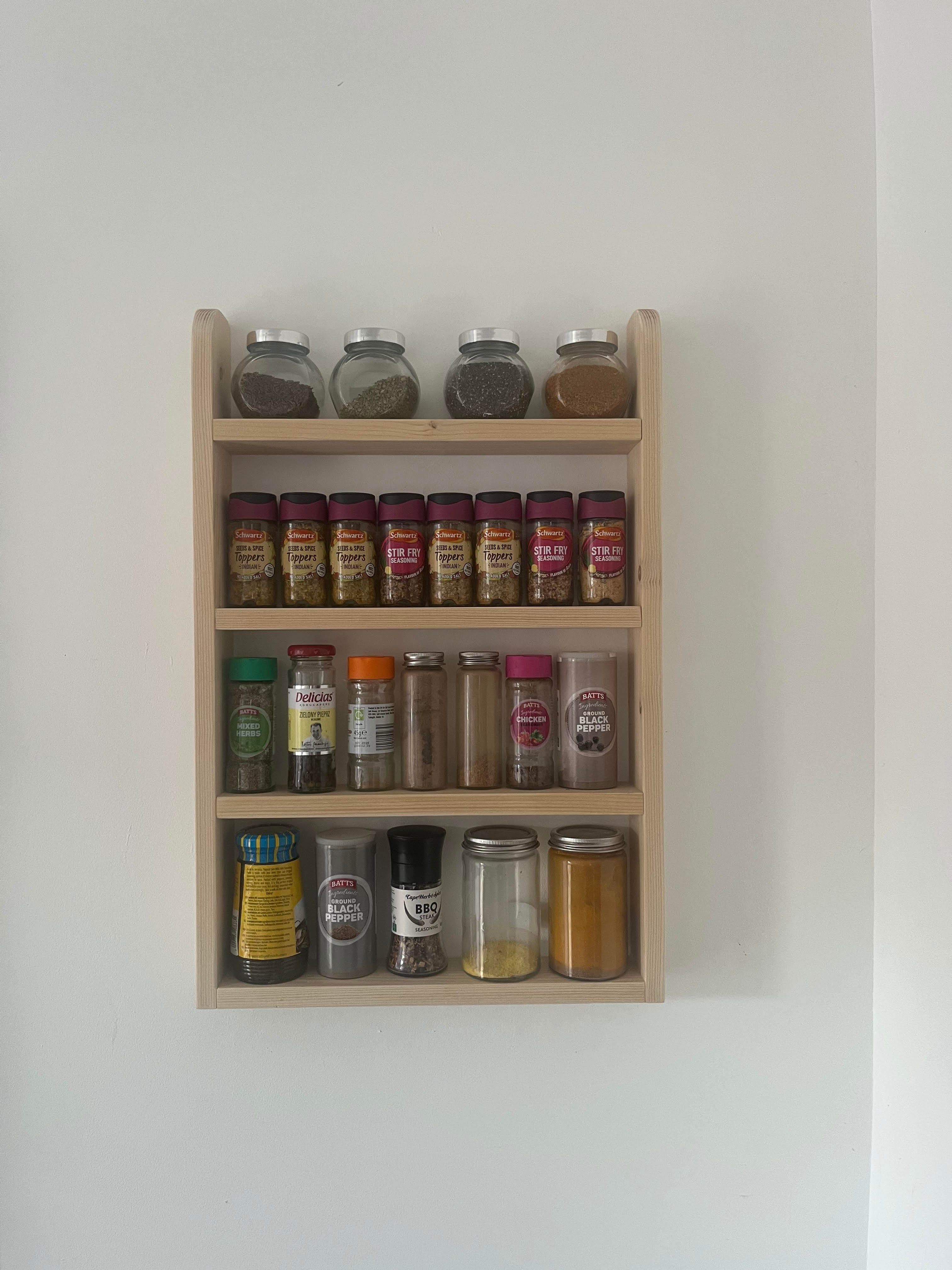 Handmade Wooden Spice Rack | 4 Tier Wall Mounted | FRYDECO
