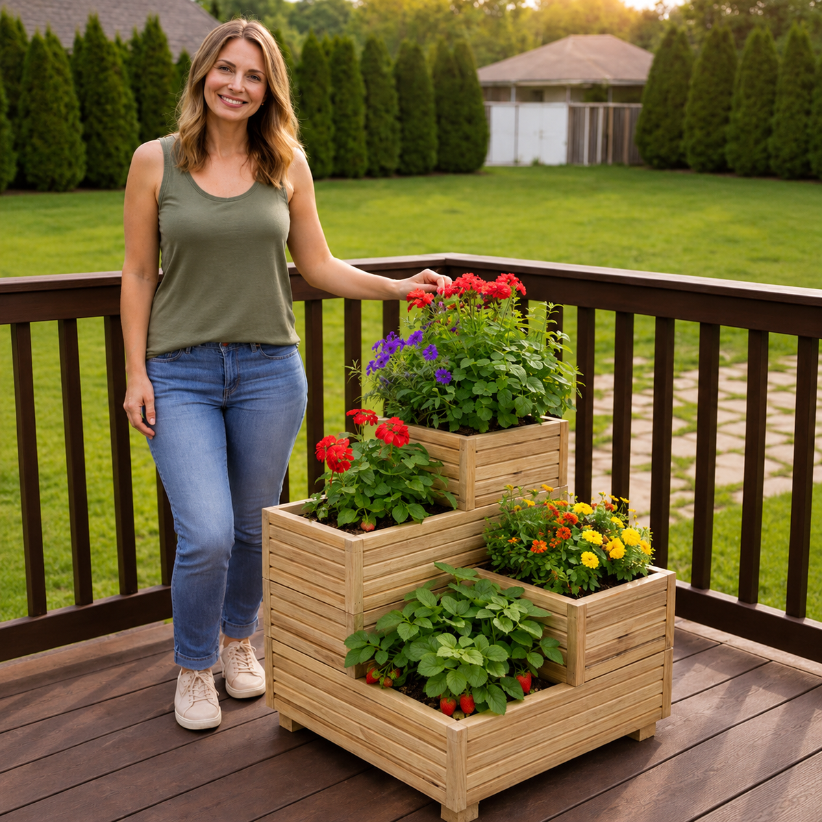 Wooden Corner Planter - Cascade Garden Stand | FRYDECO