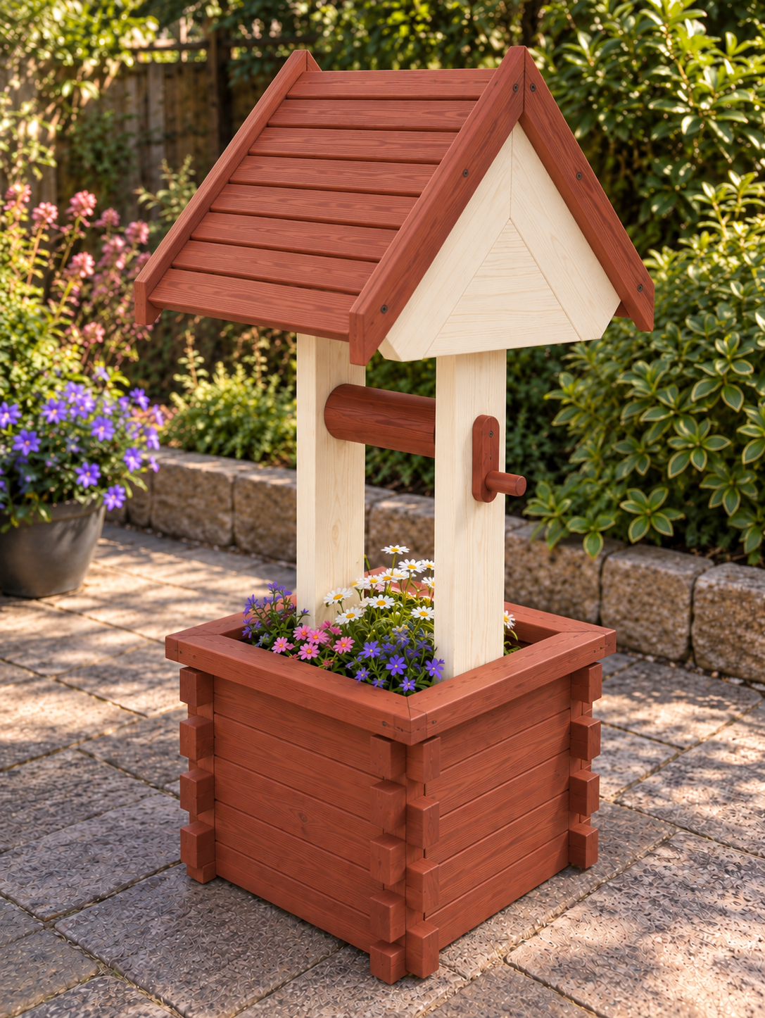 Country Garden Wishing Well Planter – Handmade Solid Pine