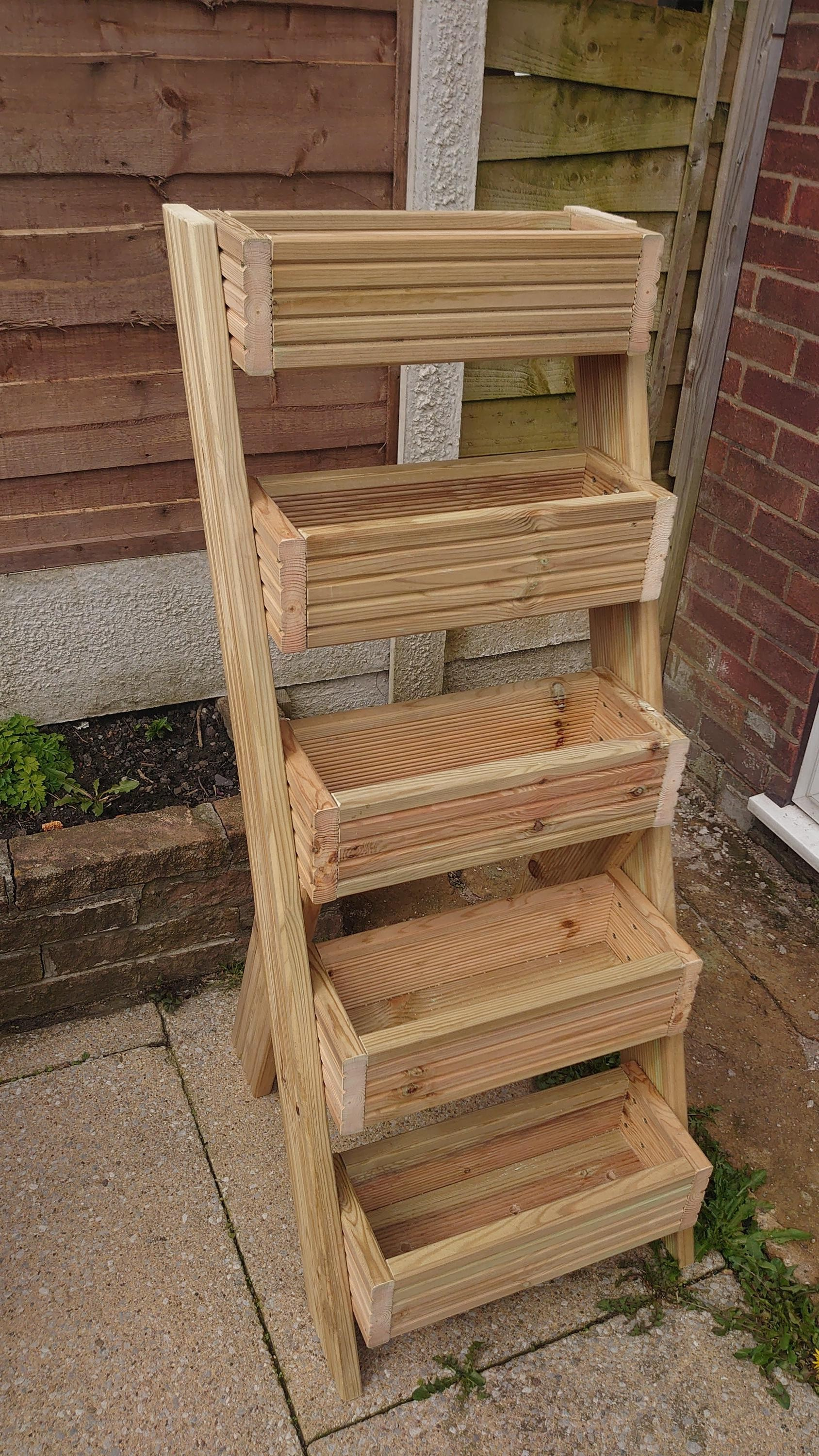 5-Tier Wooden Planter Stand - Garden Plant Display Stand | FRYDECO