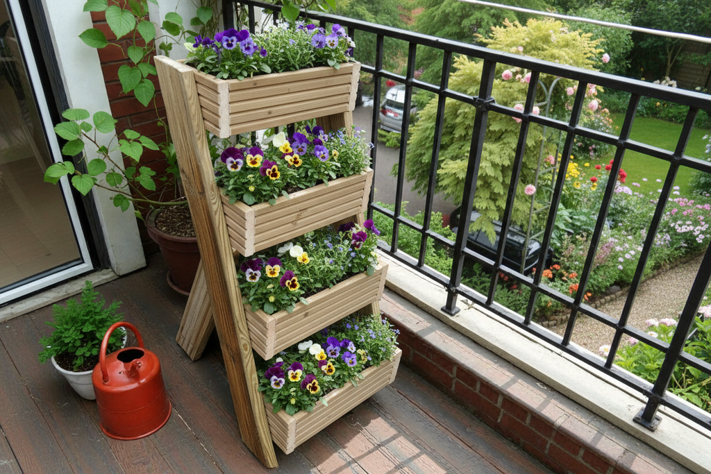4-Tier Wooden Planter Stand - Garden Plant Display Stand | FRYDECO
