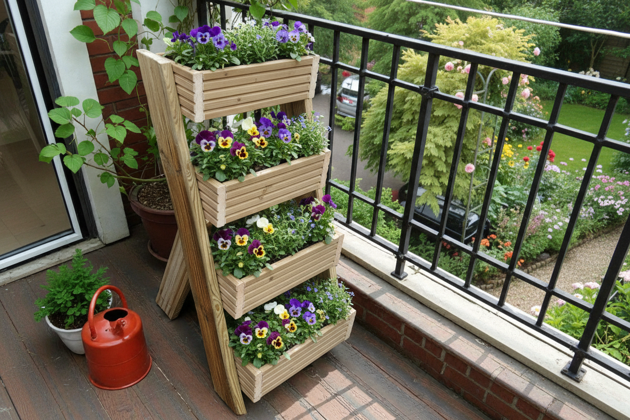 4-Tier Wooden Planter Stand - Garden Plant Display Stand | FRYDECO
