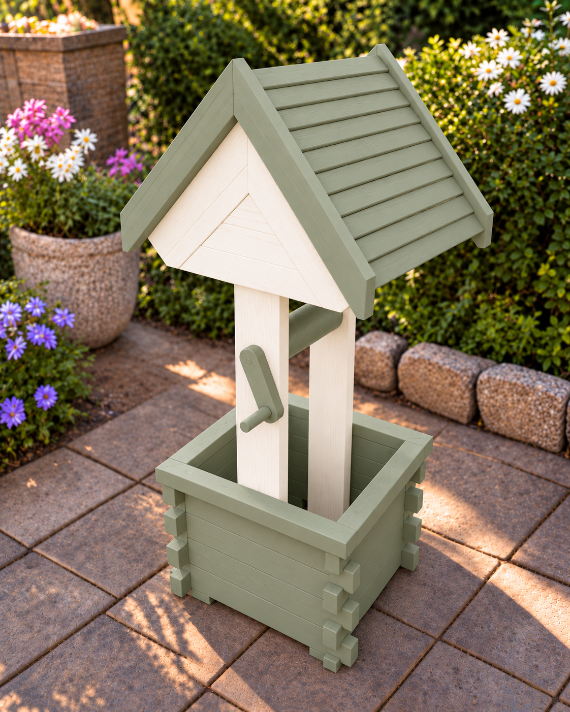 Meadow Wishing Well Garden Planter – Handmade Solid Pine