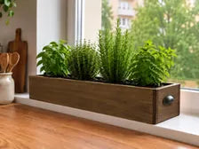 Wooden Herb Box Planter | Kitchen Windowsill Indoor Garden | Rustic Farmhouse Style