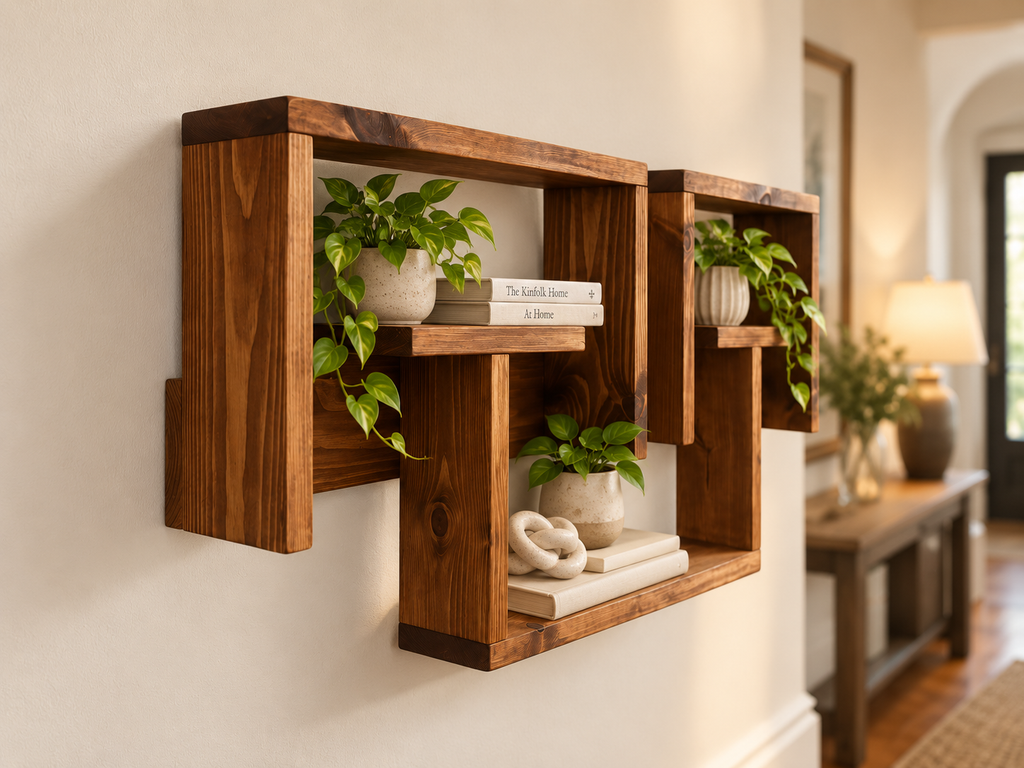 Interlocking Wooden Wall Shelf – Large Pine Display Shelf