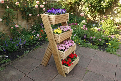 4-Tier Wooden Planter Stand - Garden Plant Display Stand | FRYDECO