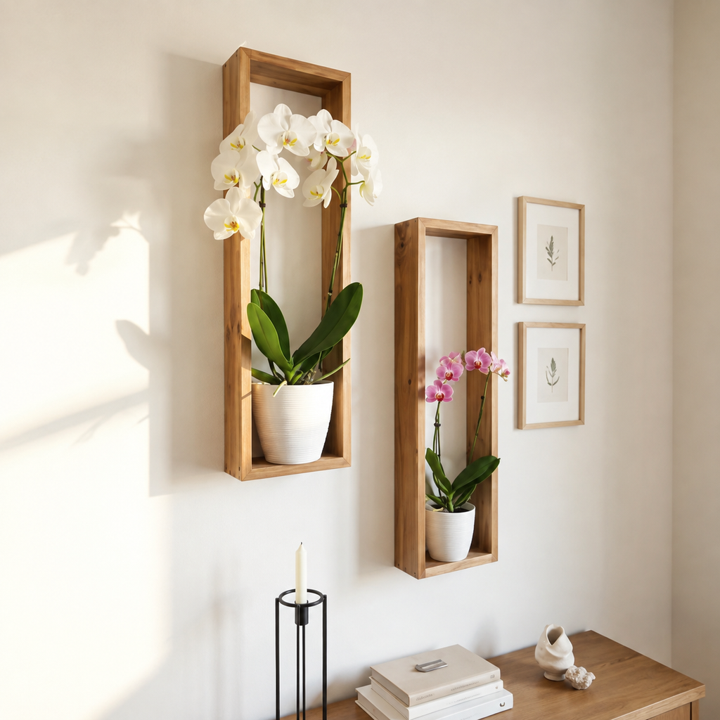 Long Vertical Wall Shelf Set of 2 - Rustic Wood Shelf | FRYDECO