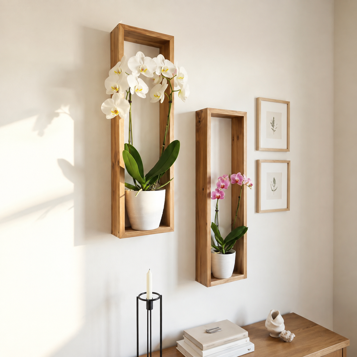 Long Vertical Wall Shelf Set of 2 - Rustic Wood Shelf | FRYDECO