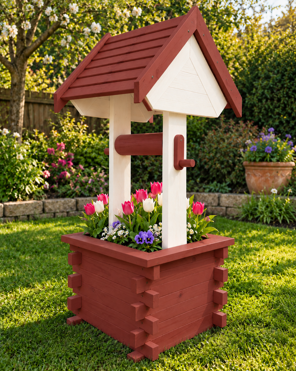 Country Garden Wishing Well Planter – Handmade Solid Pine