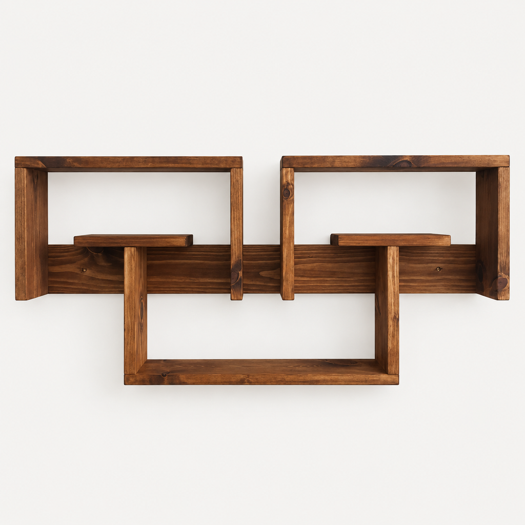 Interlocking Wooden Wall Shelf – Large Pine Display Shelf