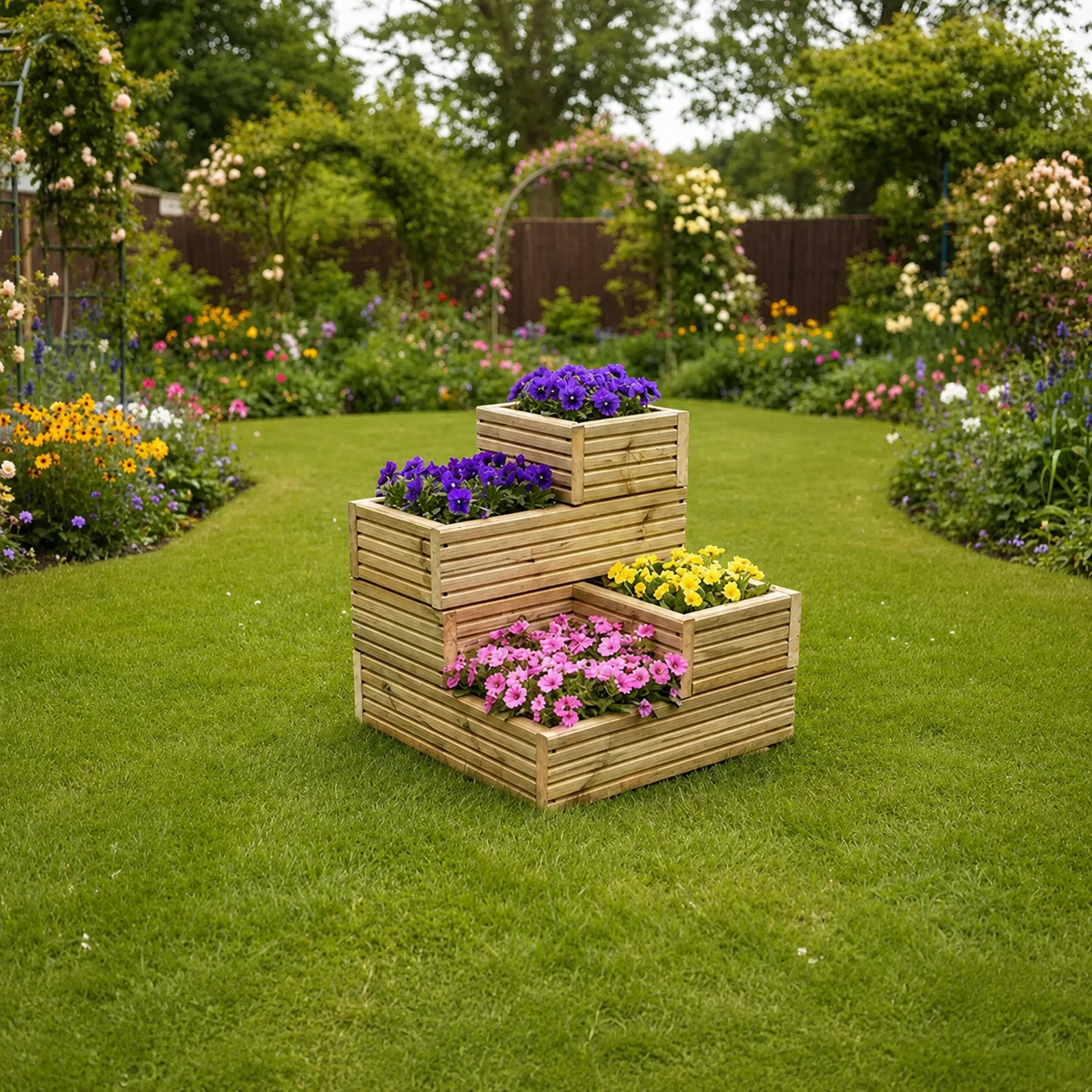Wooden Corner Planter - Cascade Garden Stand | FRYDECO