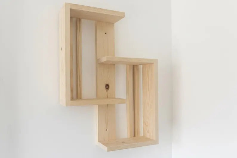 Geometric Solid Pine Shelf – Modern Scandinavian Floating Decor (Handmade)