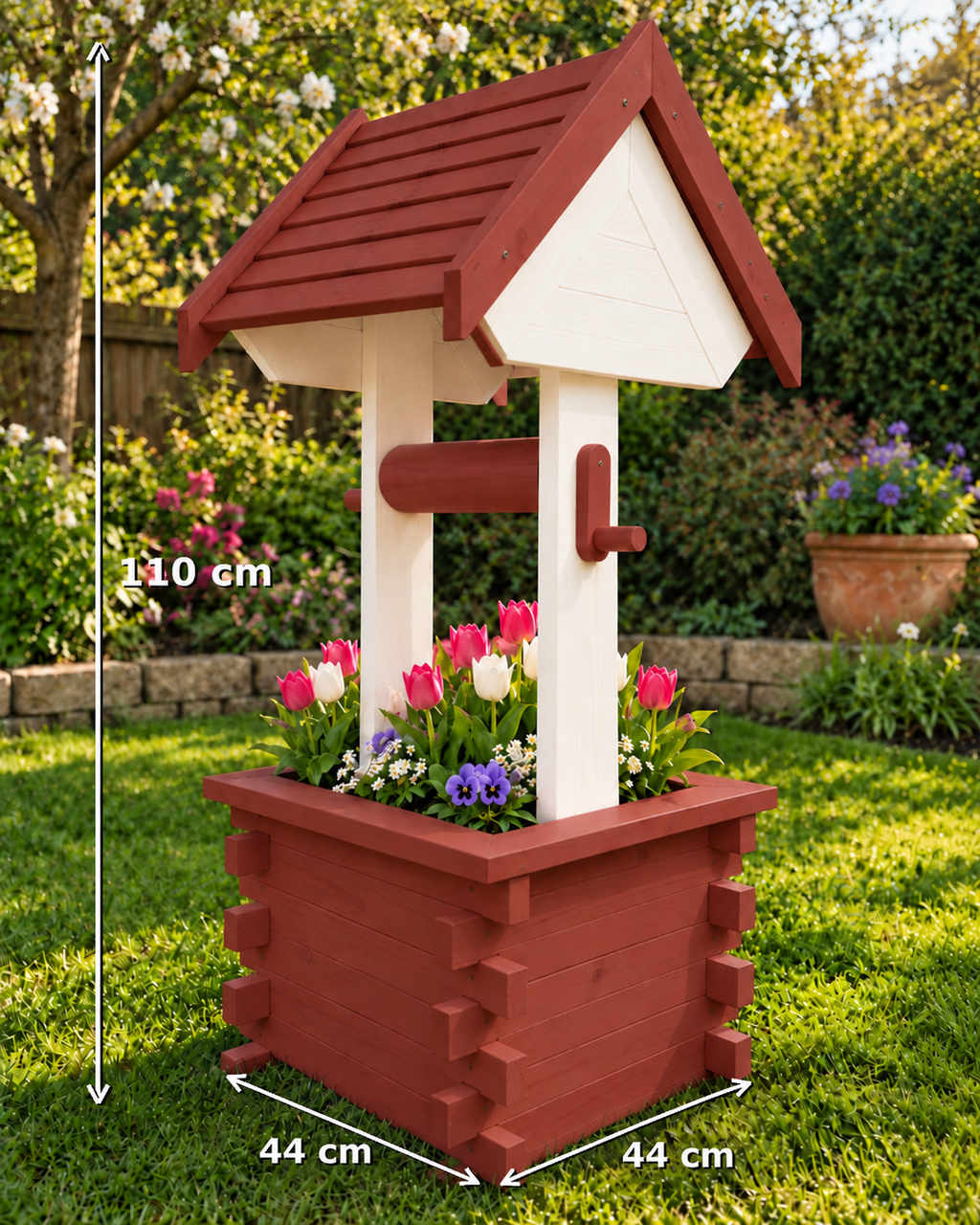 Country Garden Wishing Well Planter – Handmade Solid Pine