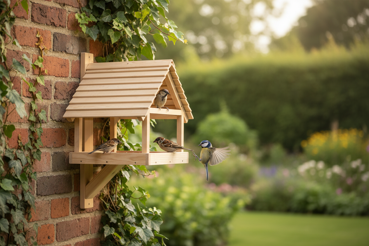 Wooden Bird Feeder with Pitched Roof - Handcrafted Bird House | FRYDECO