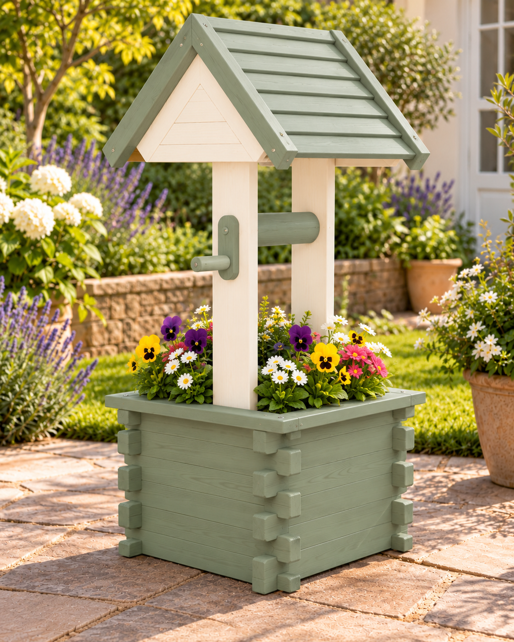 Meadow Wishing Well Garden Planter – Handmade Solid Pine