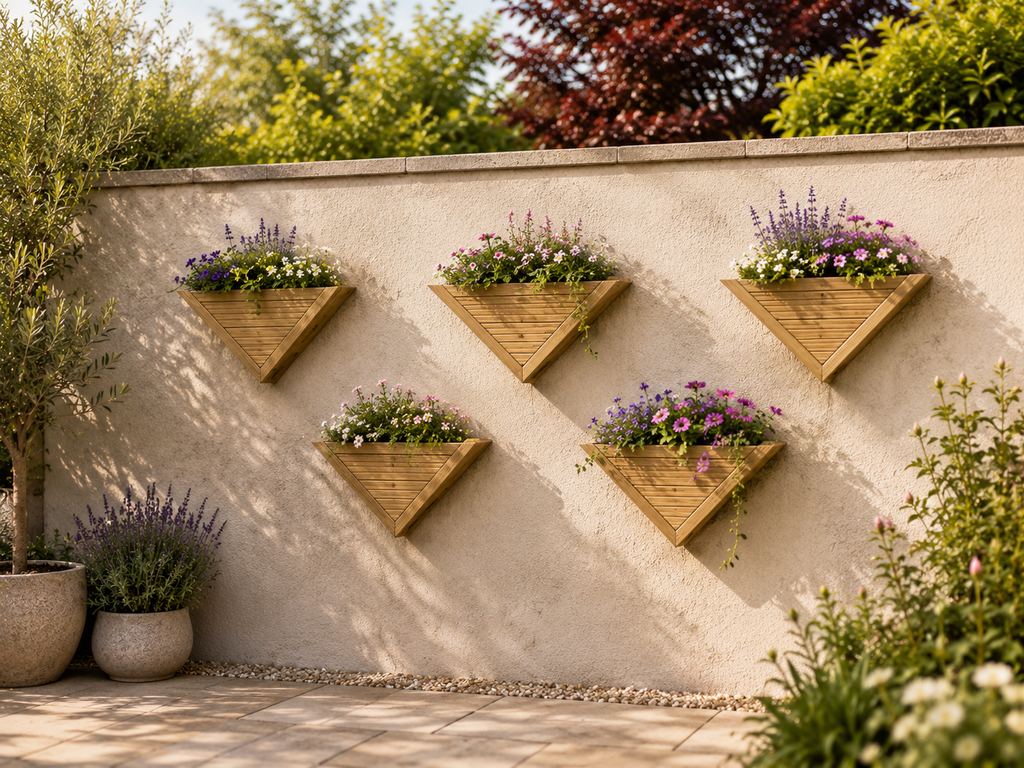 Wooden Triangle Wall Planter, Handcrafted UK Garden Flower Box, Vertical Herb Planter