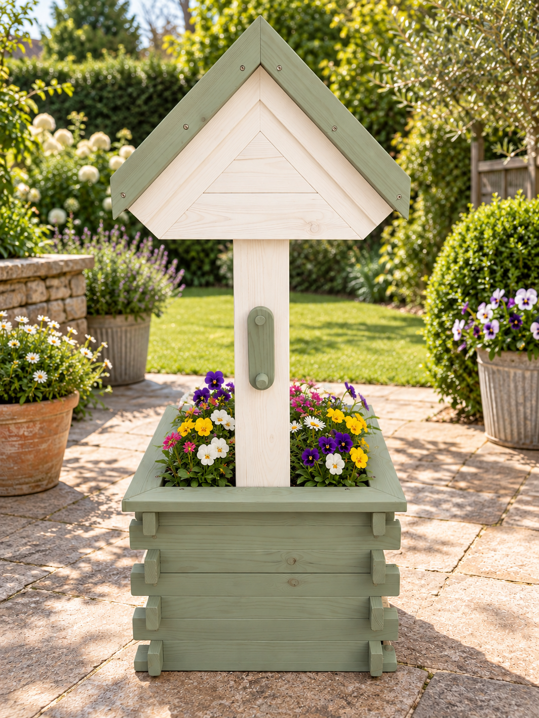 Meadow Wishing Well Garden Planter – Handmade Solid Pine