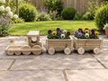 Wooden Train Garden Planter with Engine and 2–6 Carriages, Handmade Pressure-Treated Timber