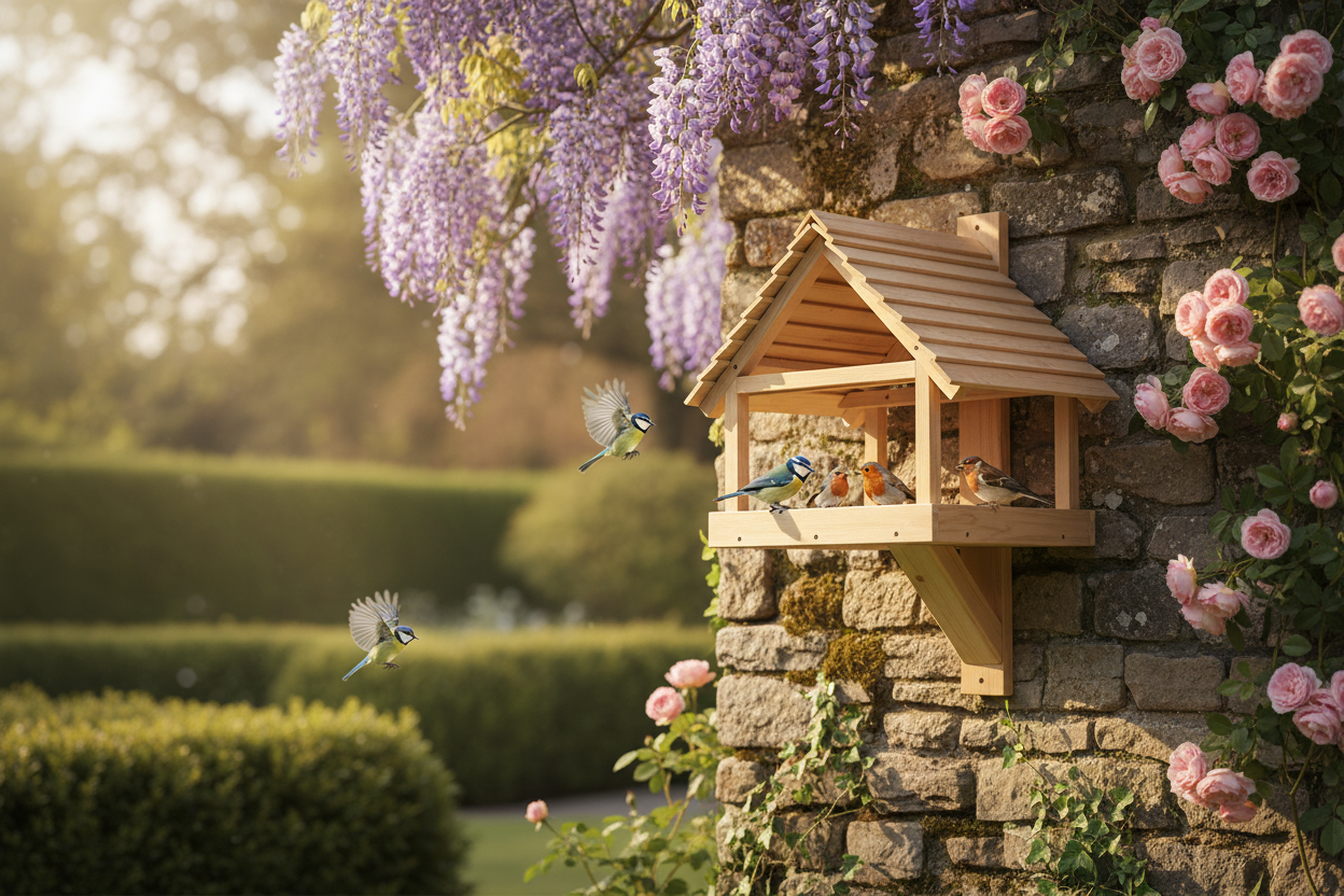 Wooden Bird Feeder with Pitched Roof - Handcrafted Bird House | FRYDECO