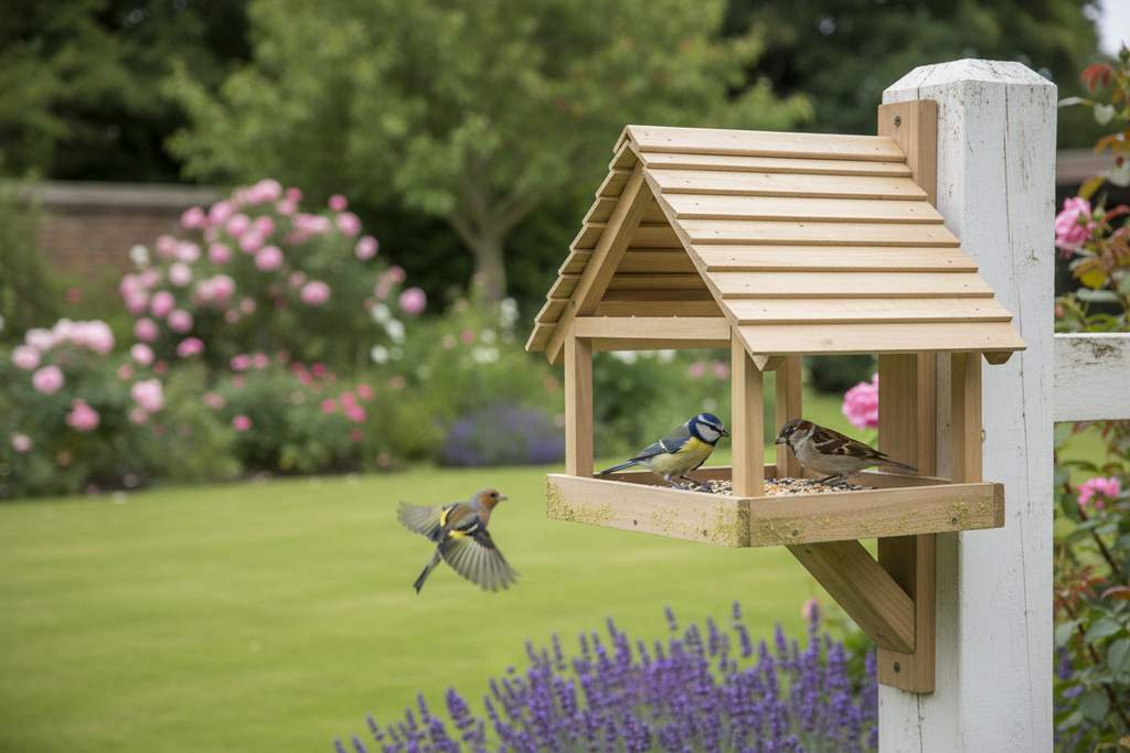 Wooden Bird Feeder with Pitched Roof - Handcrafted Bird House | FRYDECO