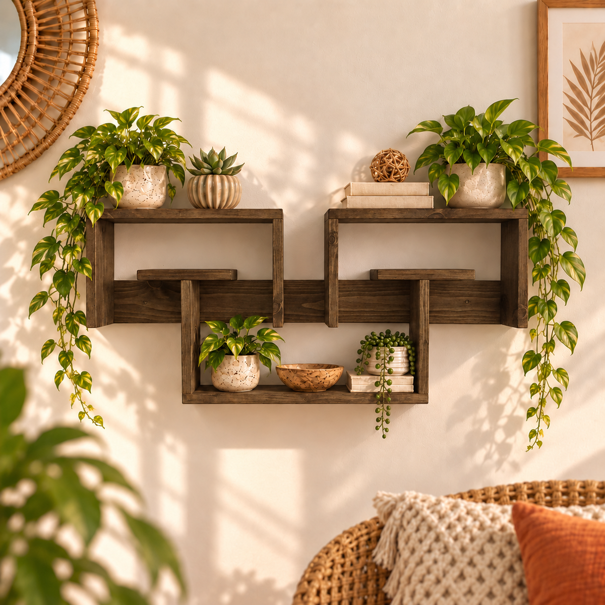 Interlocking Wooden Wall Shelf – Large Pine Display Shelf