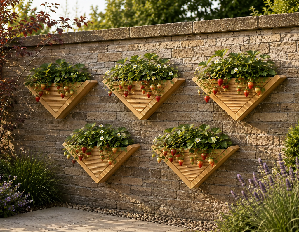 Wooden Triangle Wall Planter, Handcrafted UK Garden Flower Box, Vertical Herb Planter