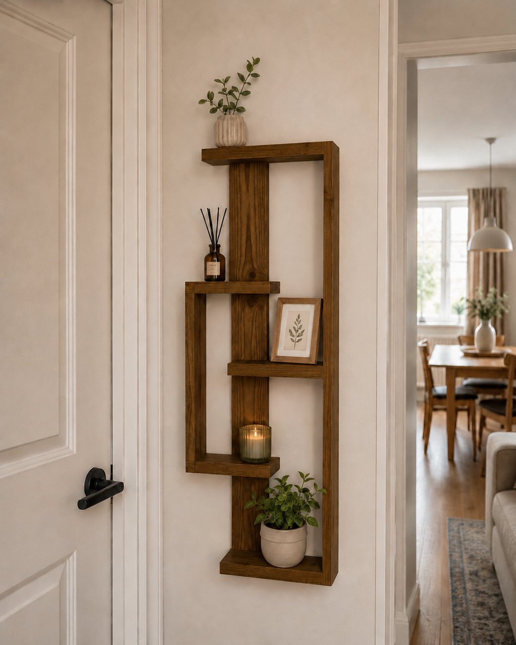 Geometric Pine Wall Shelf – Handmade Asymmetrical Display