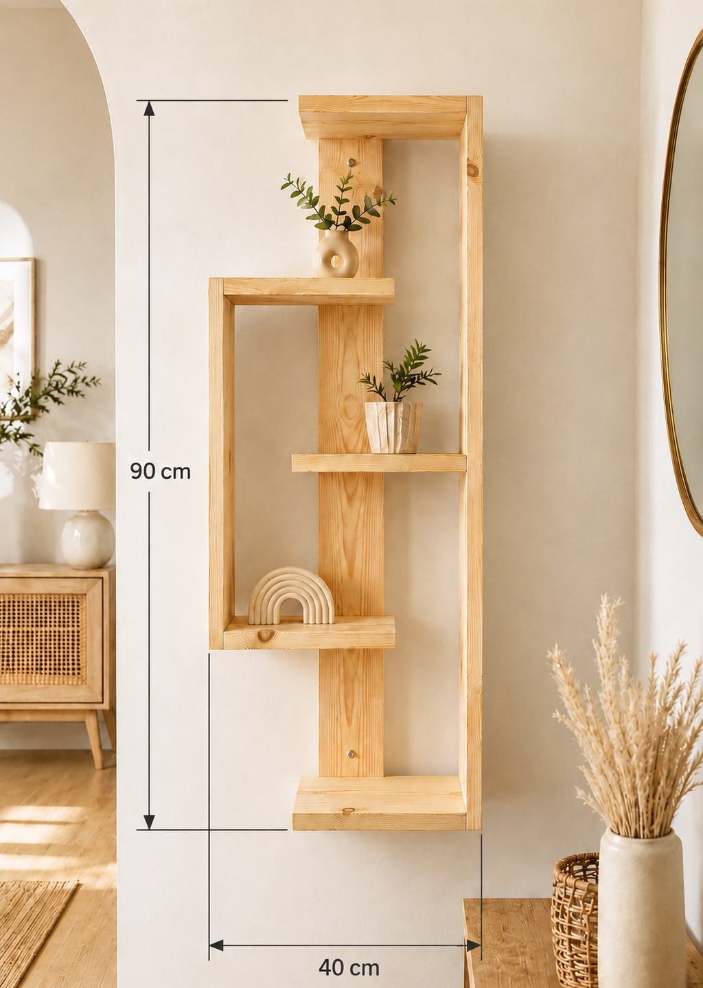 Geometric Pine Wall Shelf – Handmade Asymmetrical Display