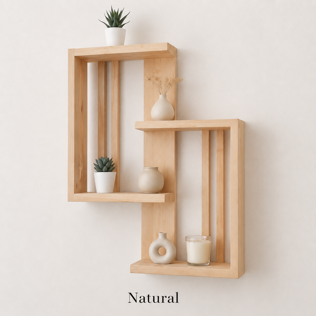Geometric Solid Pine Wall Shelf Modern Scandinavian Decor Handmade