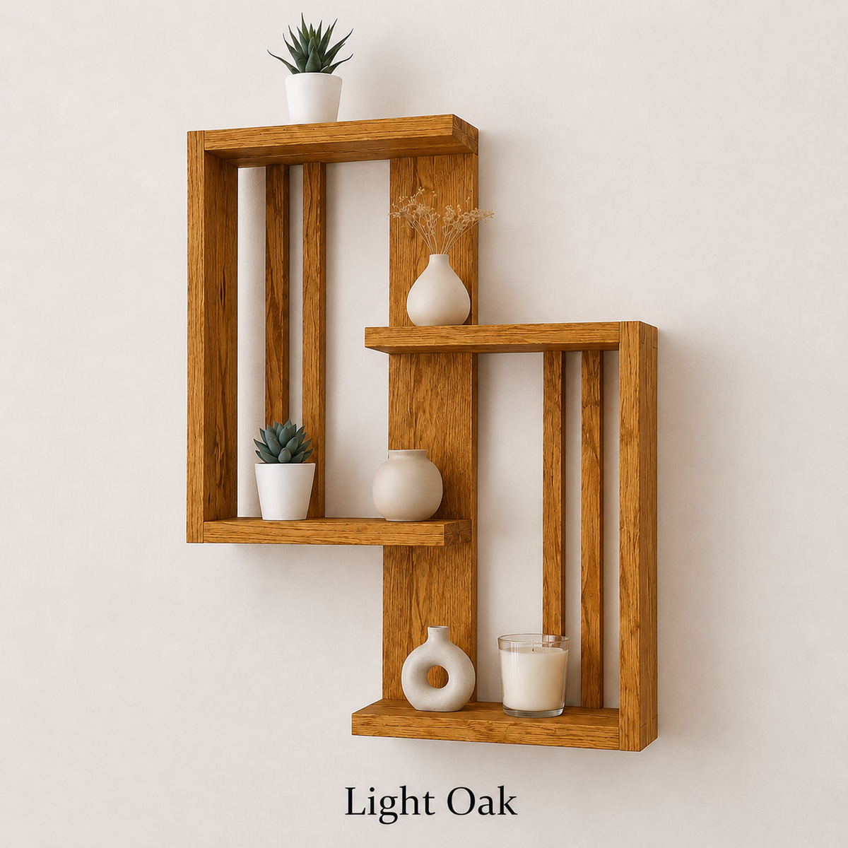 Geometric Solid Pine Wall Shelf Modern Scandinavian Decor Handmade