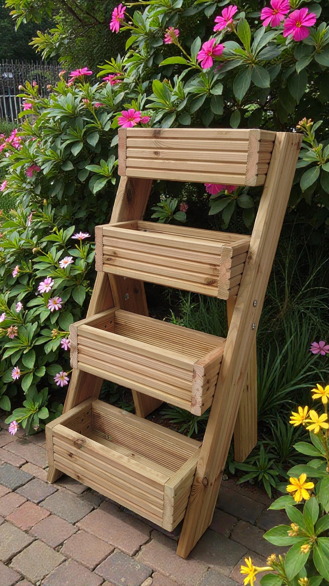 4-Tier Wooden Planter Stand - Garden Plant Display Stand | FRYDECO