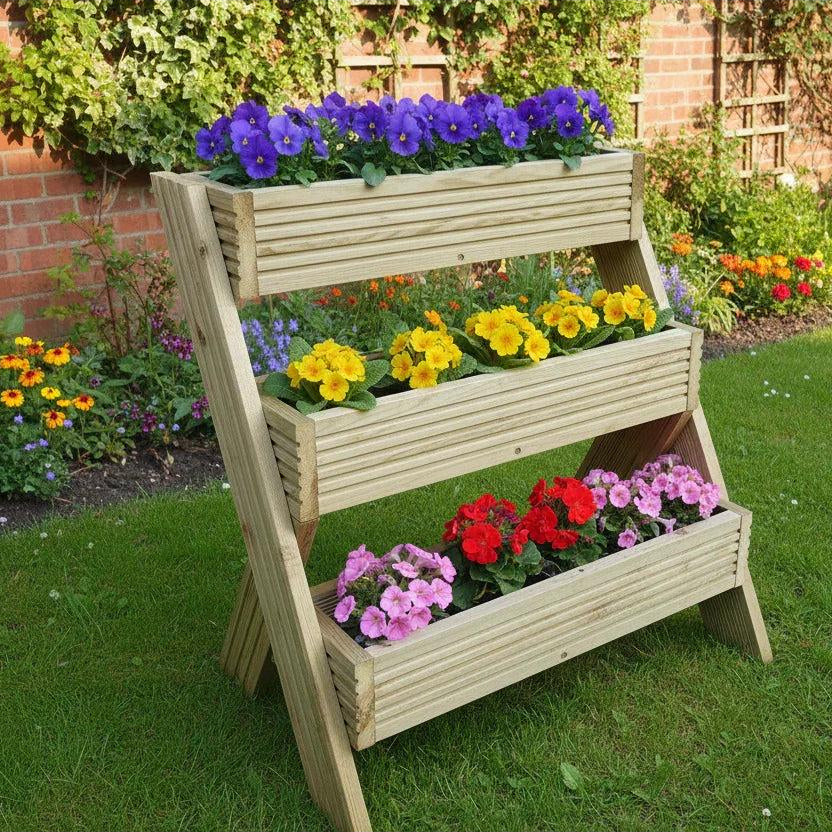 3-Tier Wooden Planter Stand - Garden Plant Display Stand | FRYDECO