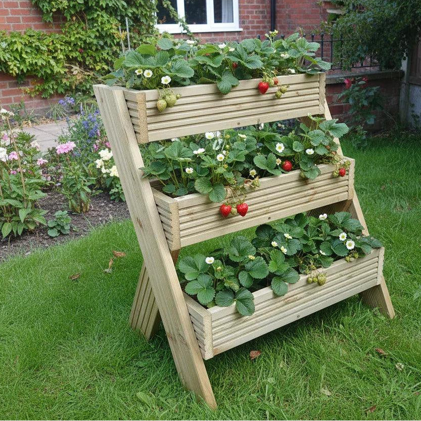 3-Tier Wooden Planter Stand - Garden Plant Display Stand | FRYDECO