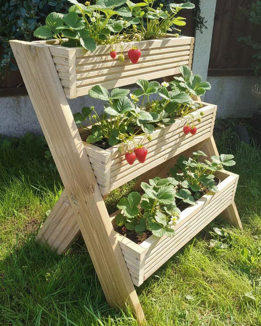 3-Tier Wooden Planter Stand - Garden Plant Display Stand | FRYDECO