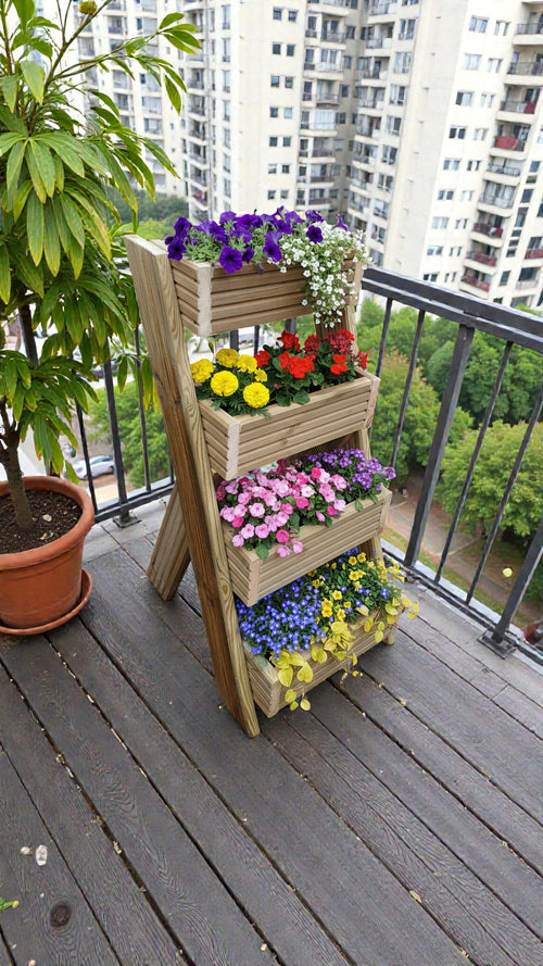 4-Tier Wooden Planter Stand - Garden Plant Display Stand | FRYDECO