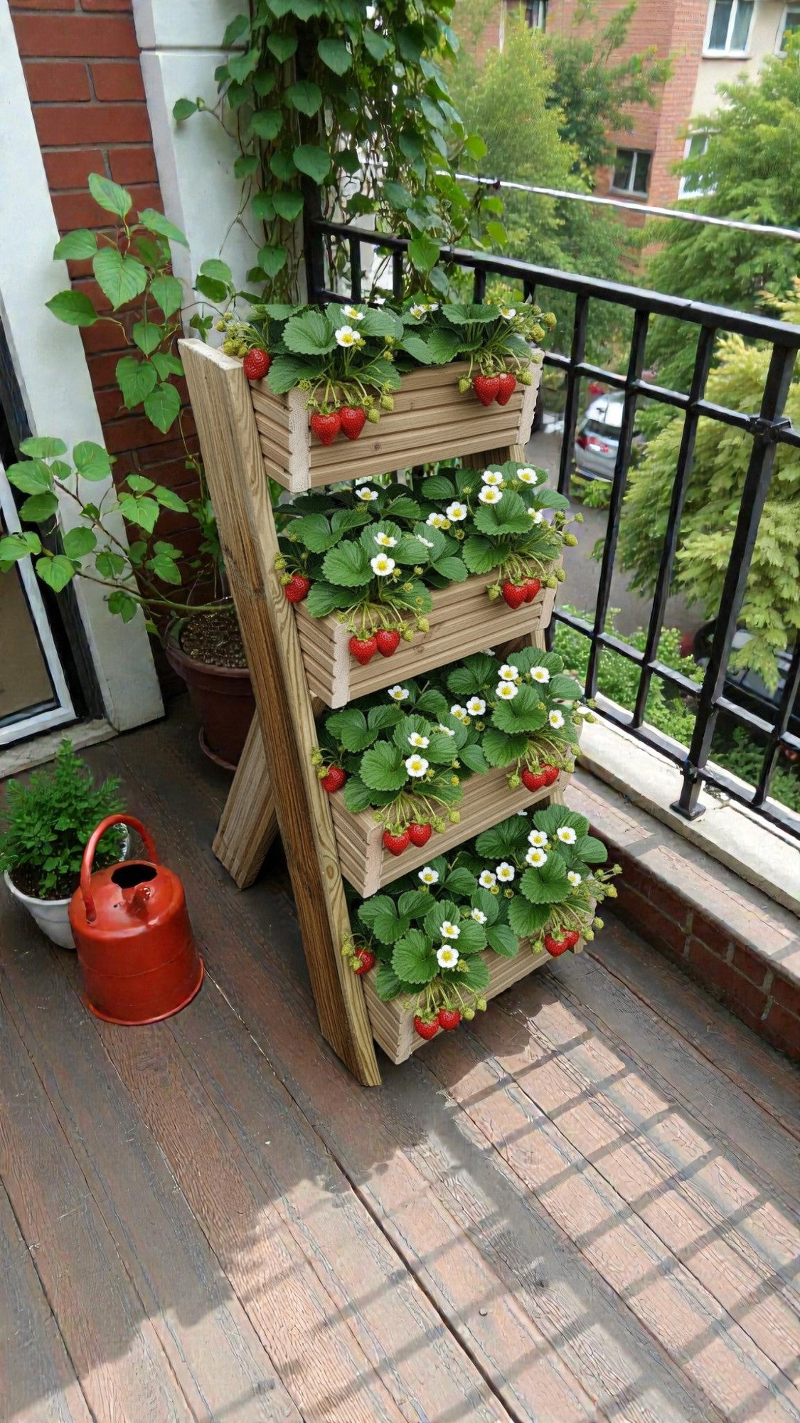 4-Tier Wooden Planter Stand - Garden Plant Display Stand | FRYDECO