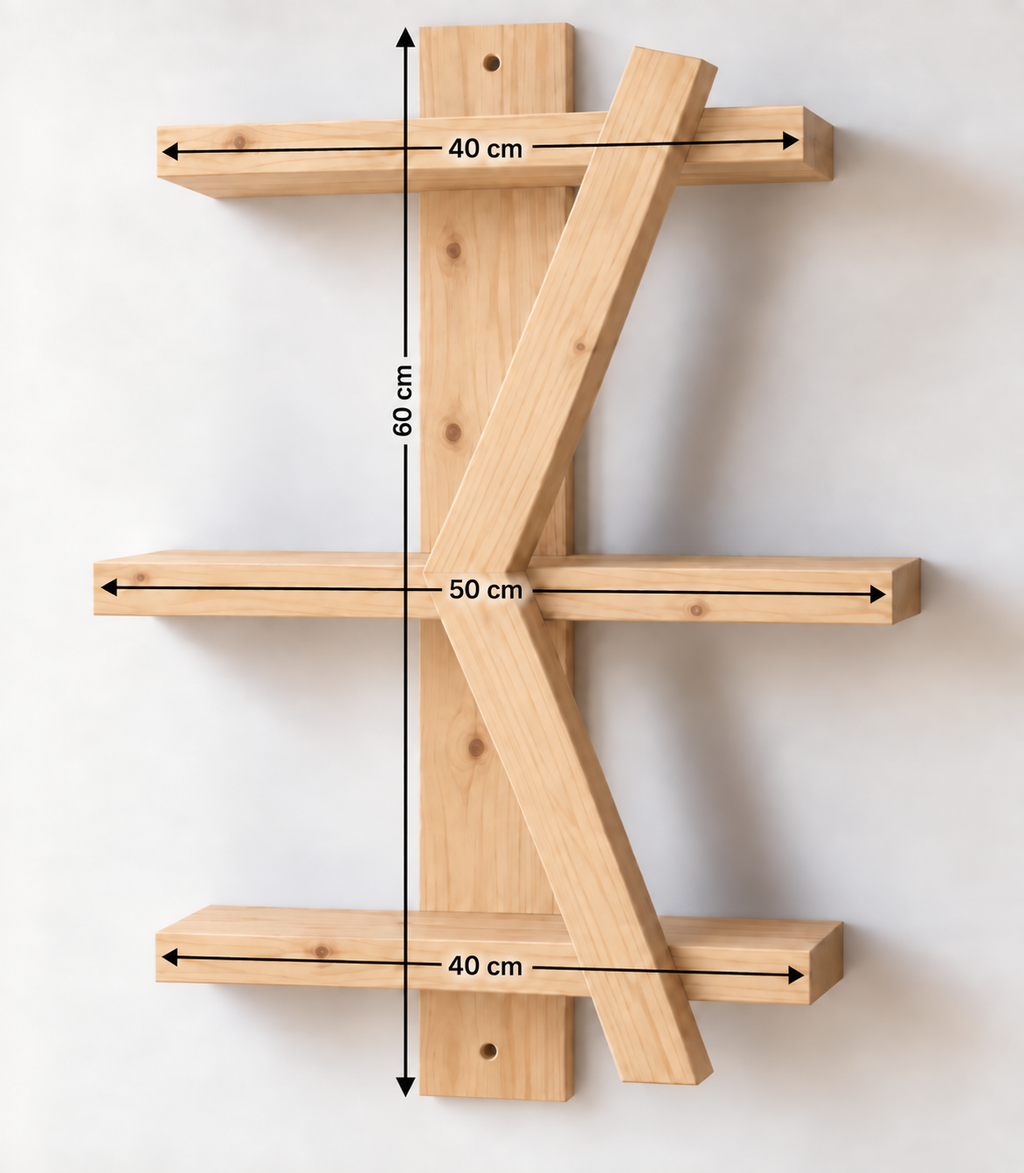 Geometric Wooden Wall Shelf | Handmade 3-Tier Pine Shelf