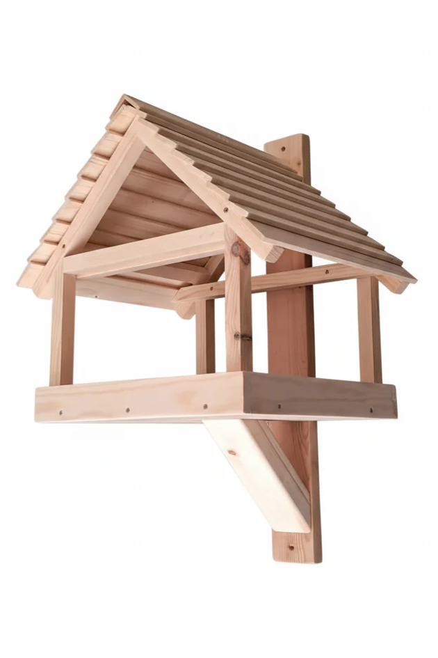 Wooden Bird Feeder with Pitched Roof - Handcrafted Bird House | FRYDECO