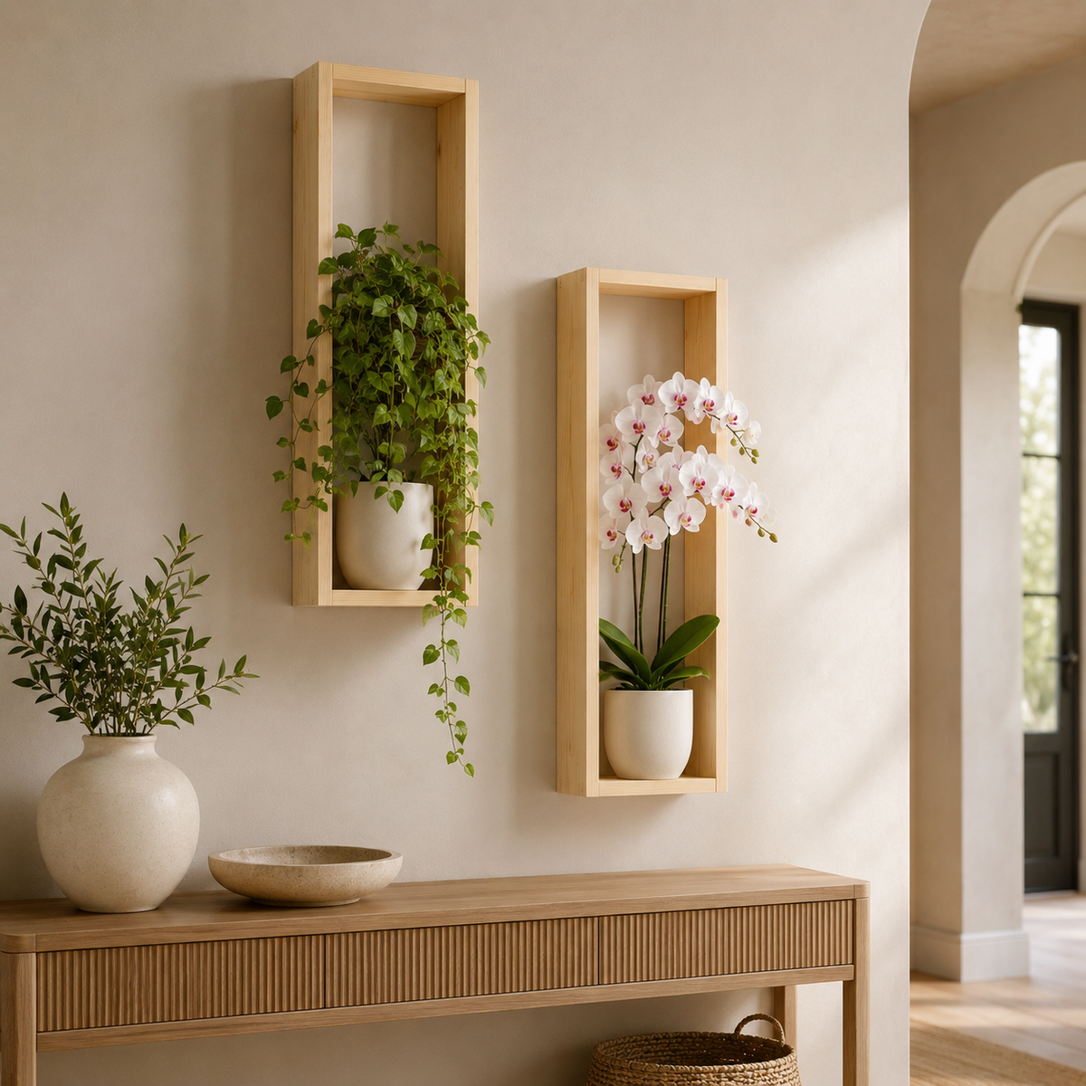 Long Vertical Wall Shelf Set of 2 - Rustic Wood Shelf | FRYDECO