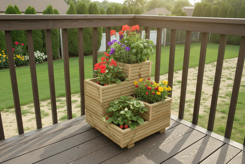 Wooden Corner Planter - Cascade Garden Stand | FRYDECO