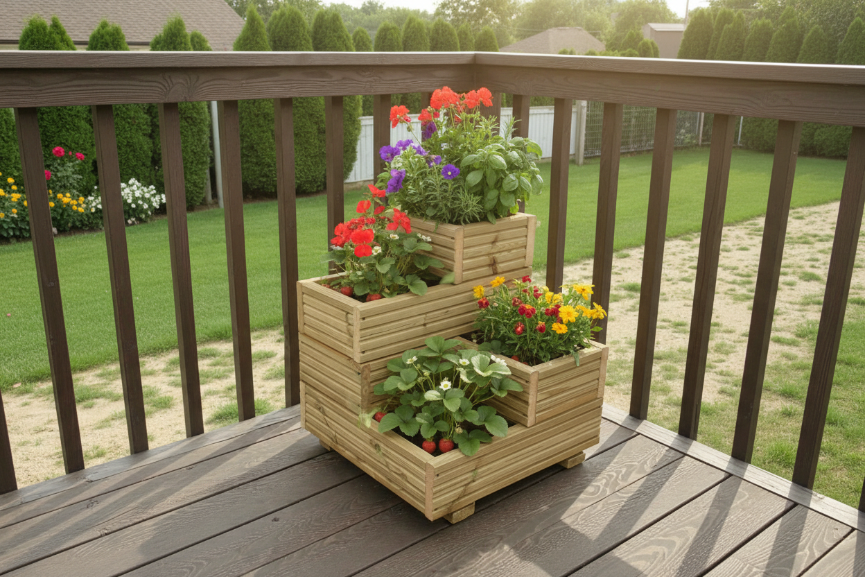 Wooden Corner Planter - Cascade Garden Stand | FRYDECO