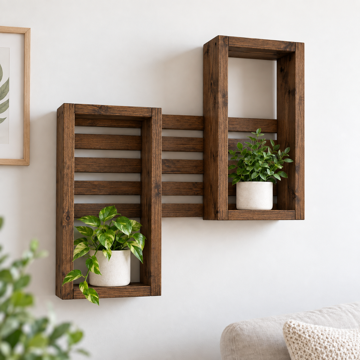 Handmade Vertical Interlocking Pine Shelf, 60cm Square Plant Display, Multiple Finishes